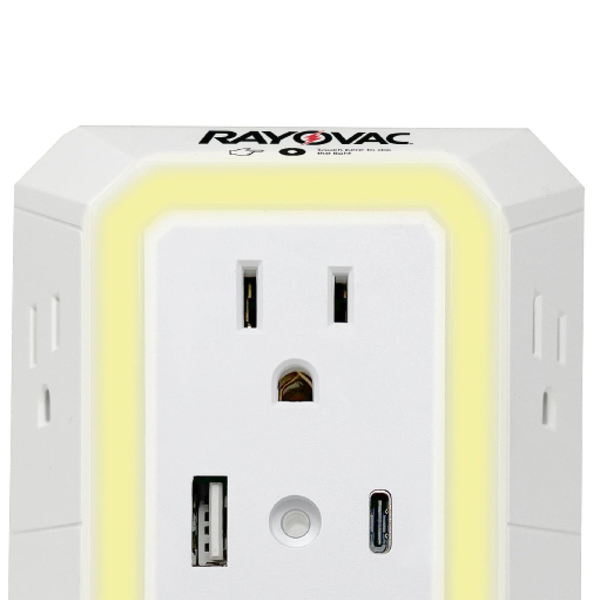 Rayovac 6-AC Outlet and 2-USB Port 300-Joules Portable Surge Protector Wall Tap with Phone Holder and Night-Light, SS-Q205