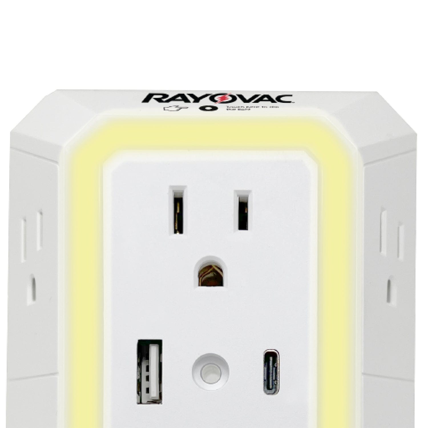Rayovac 6-AC Outlet and 2-USB Port 300-Joules Portable Surge Protector Wall Tap with Phone Holder and Night-Light, SS-Q205