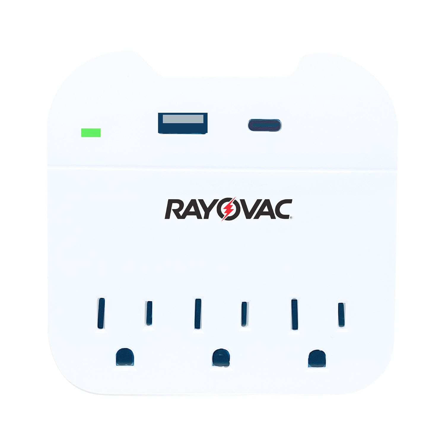 Rayovac AC Outlet and 2-USB Port 300-Joules Portable Surge Protector Wall Tap with Phone Holder, 3 Outlet
