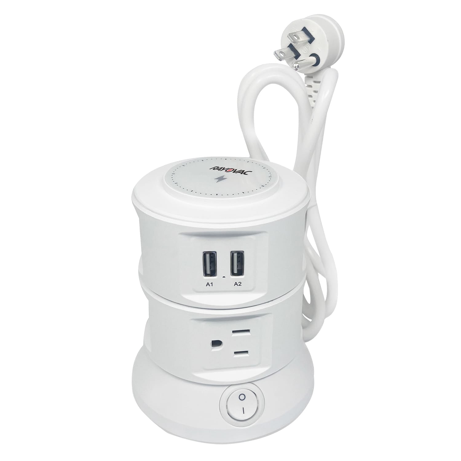 Rayovac Charging Tower 6-AC Outlet 540-Joules Surge Protector with Wireless Charging, 2 USB-A and 2 USB-C Ports, 5-Ft. Cord