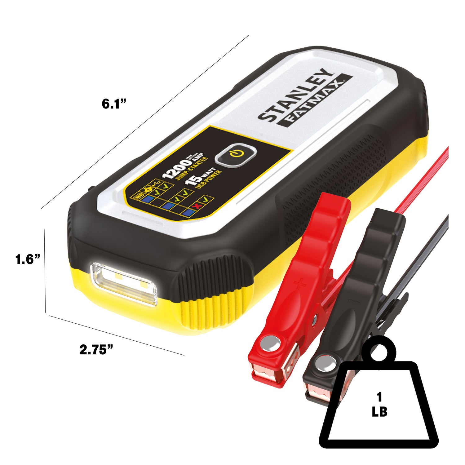 Stanley FATMAX 1200-Peak-Amp 12-Volt Lithium Jump Starter and USB Power Bank with LED Light and Carrying Case, LJ12FC