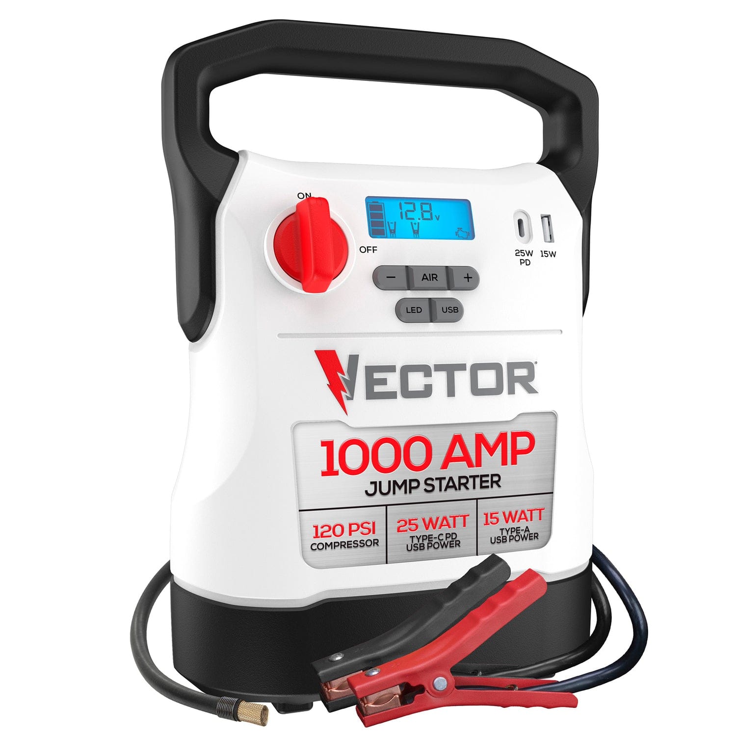 Vector 1000-Amp 12-Volt Automotive Jump Starter with Compressor and USB Power Bank, VECJ1C
