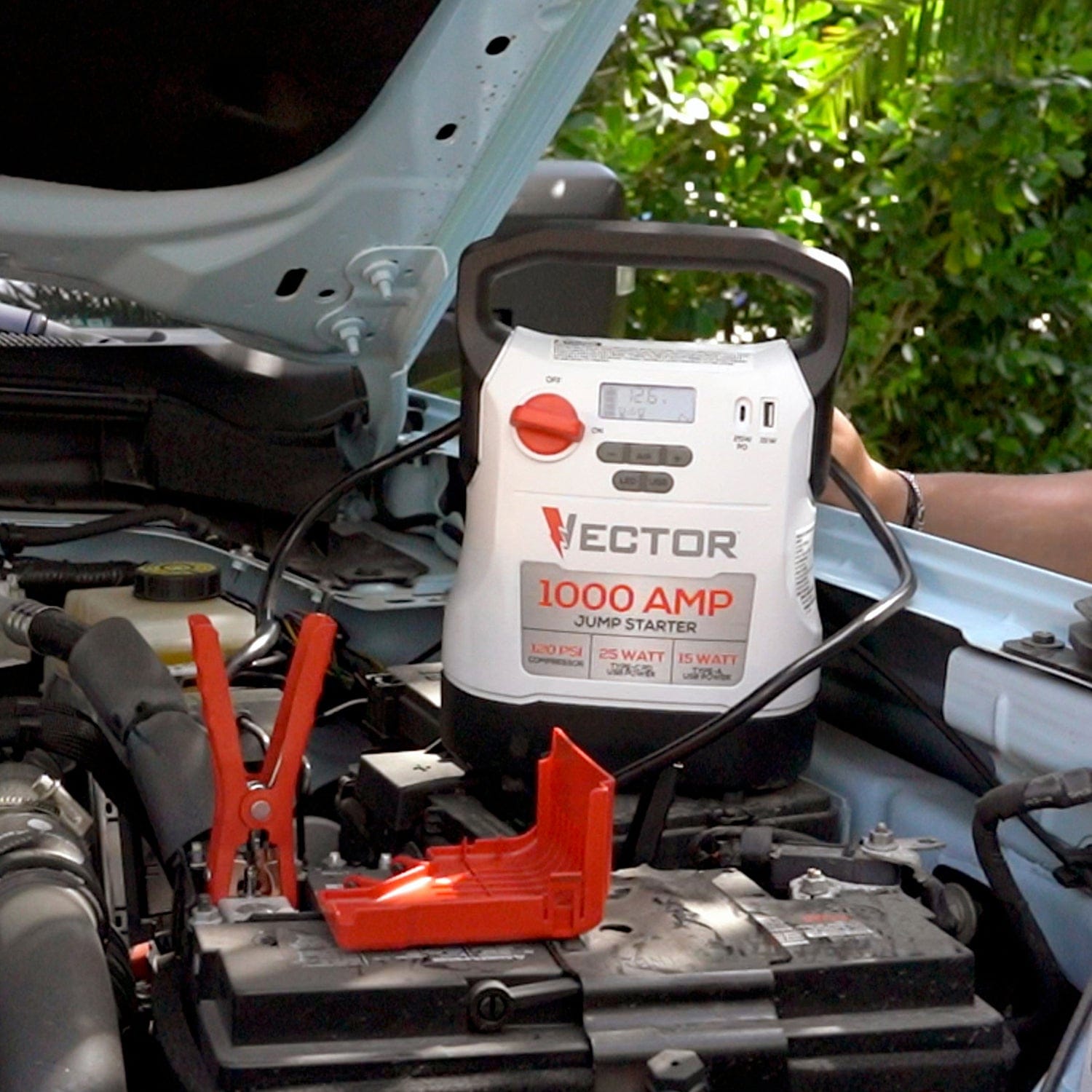 Vector 1000-Amp 12-Volt Automotive Jump Starter with Compressor and USB Power Bank, VECJ1C