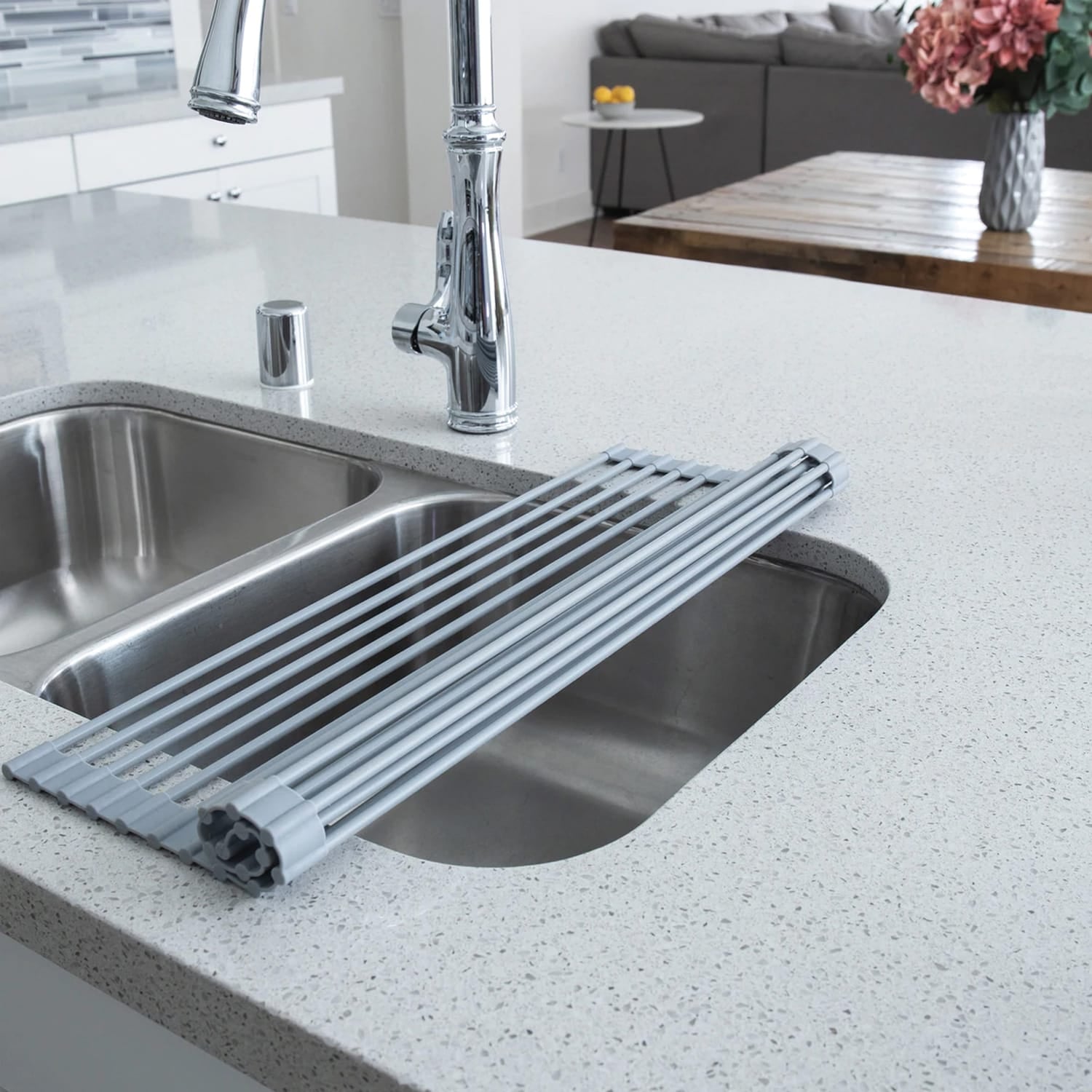 Better Houseware Over-the-Sink Roll-up Drying Rack, Gray