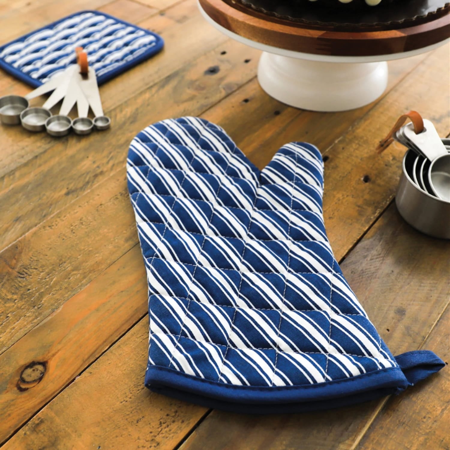 Better Houseware Striped Oven Mitt, Blue