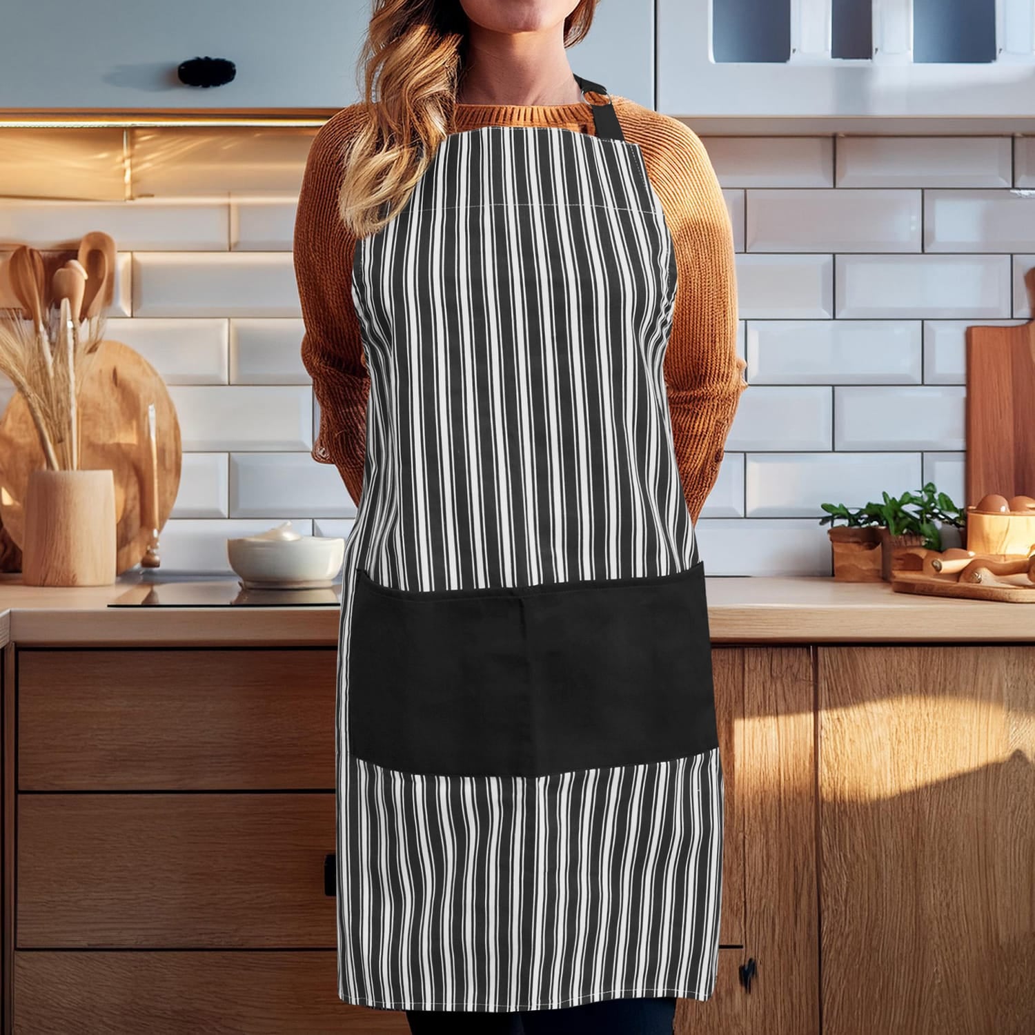 Better Houseware Adjustable Striped Apron, Black