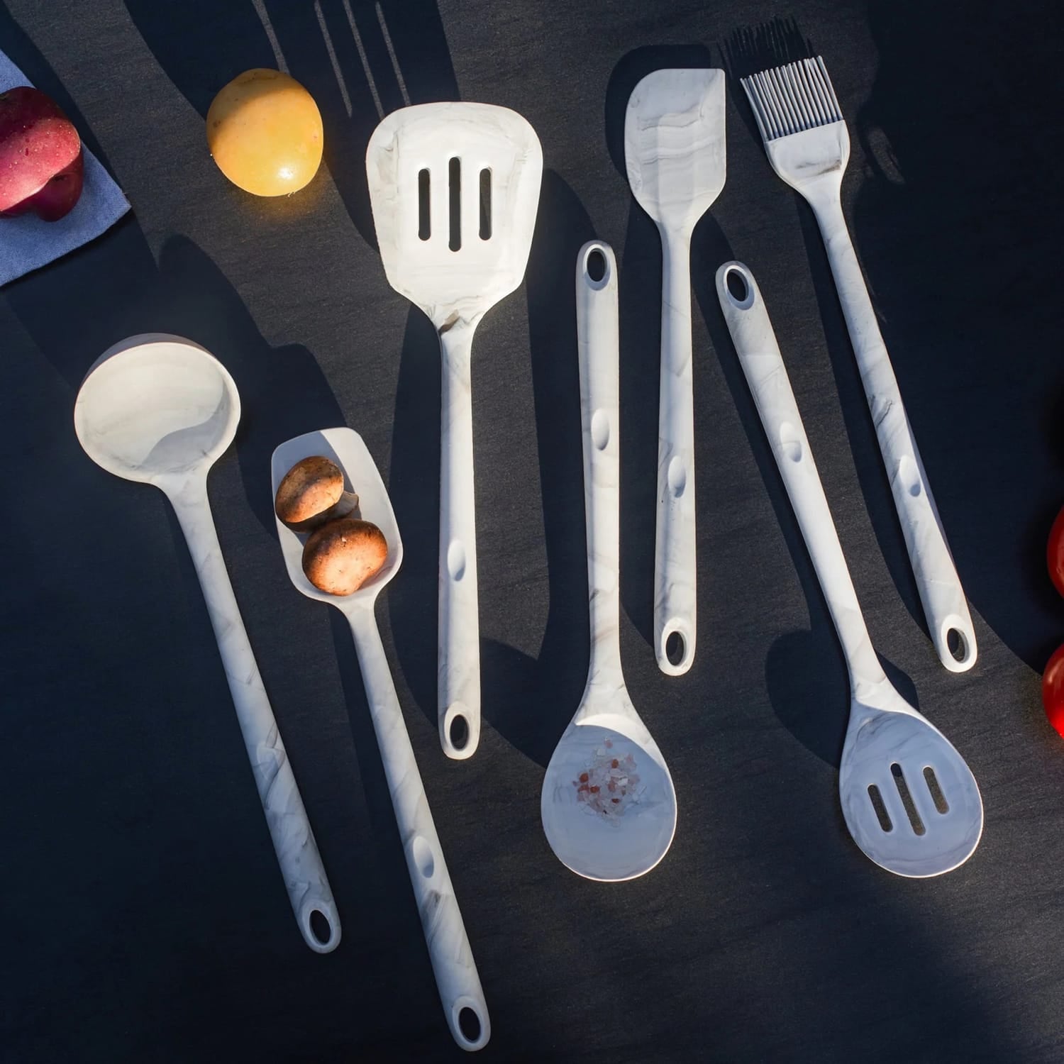 Better Houseware 8-Piece Silicone Utensils Set, White Marble