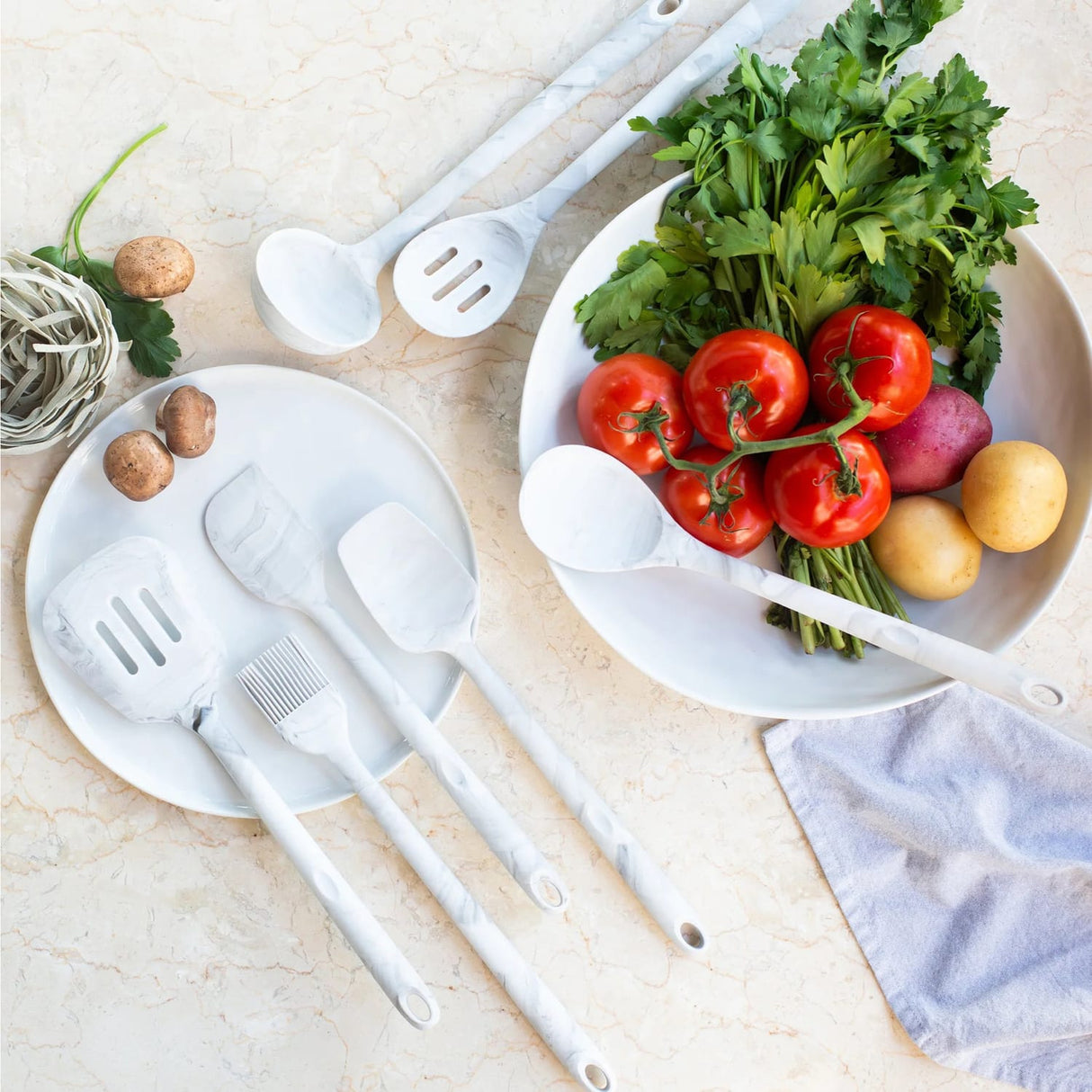 Better Houseware 8-Piece Silicone Utensils Set, White Marble