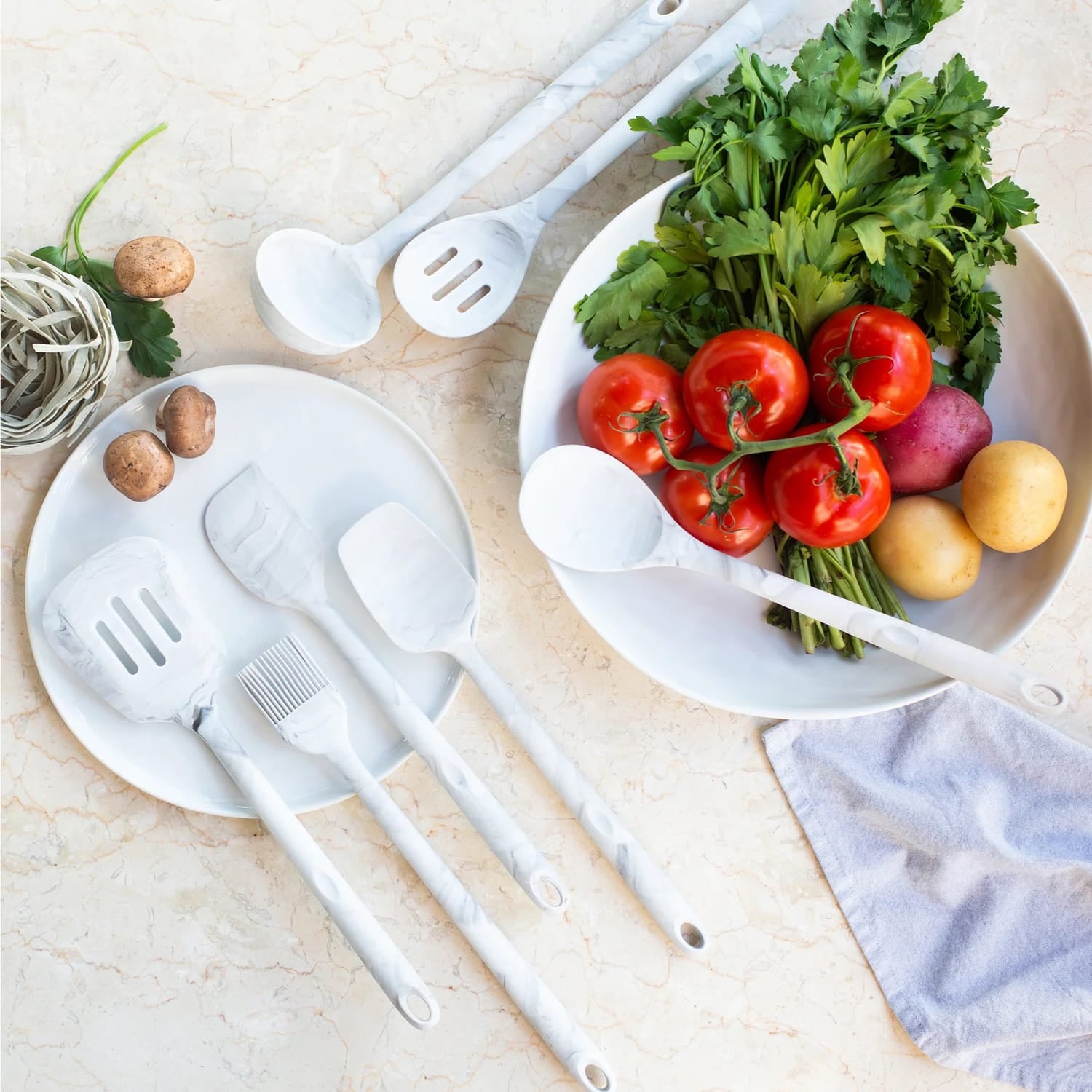 Better Houseware 8-Piece Silicone Utensils Set, White Marble