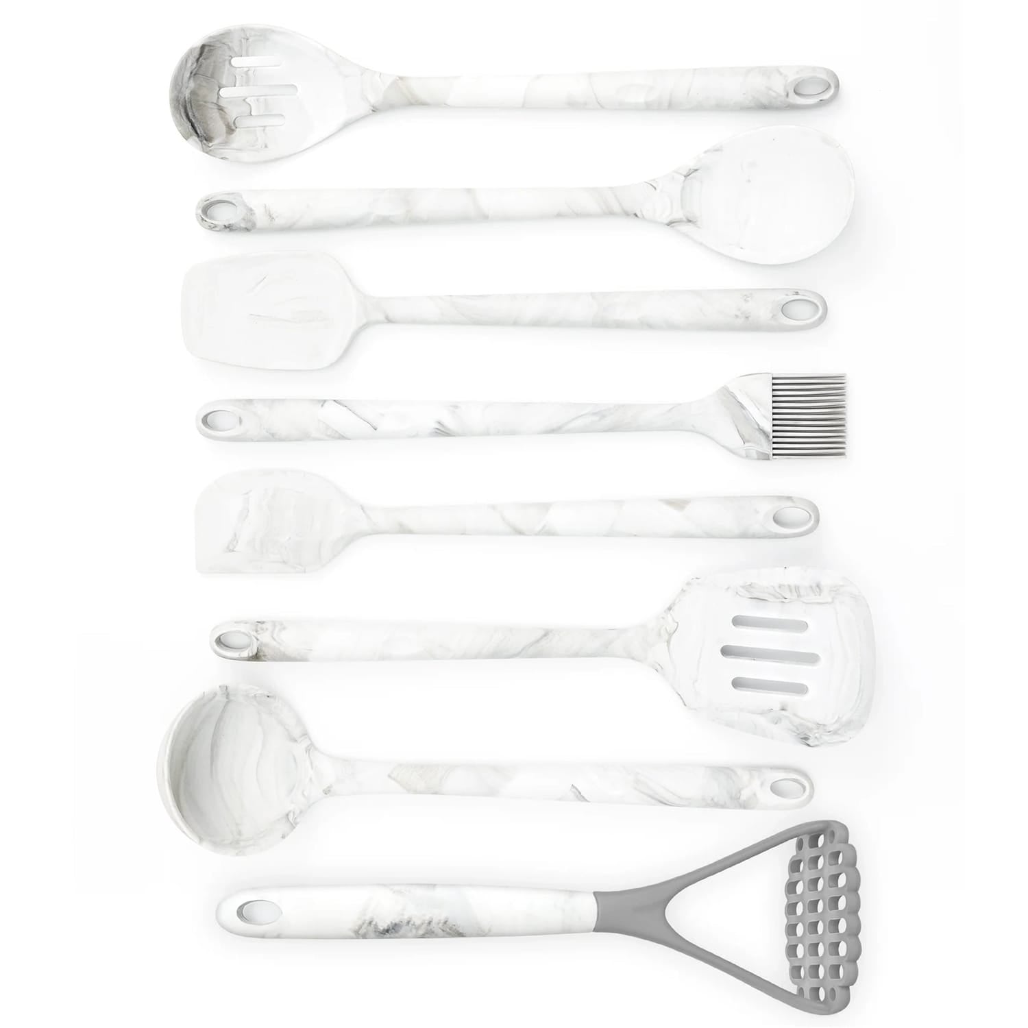 Better Houseware 8-Piece Silicone Utensils Set, White Marble