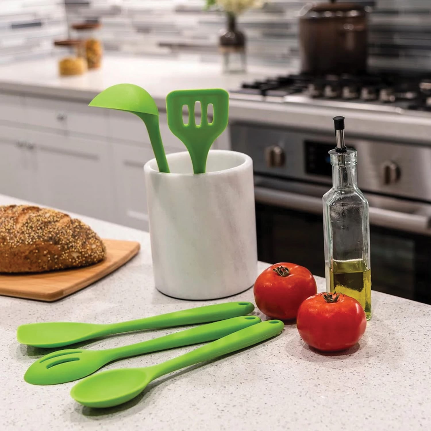 Better Houseware 5-Piece Silicone Cooking Utensils, Green
