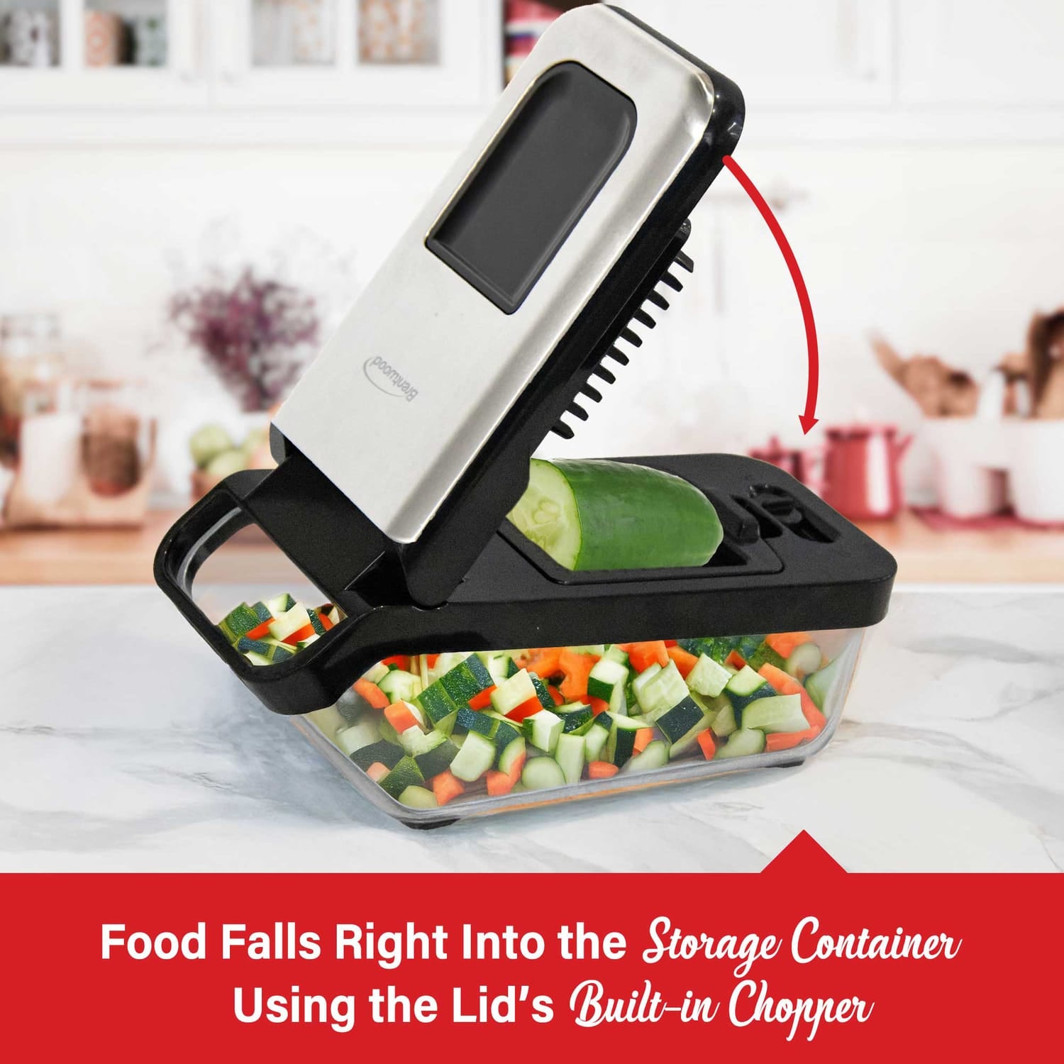 Brentwood Vegetable Chopper with 3.6-Cup Storage Container and 2 Interchangeable Stainless Steel Blades, Black