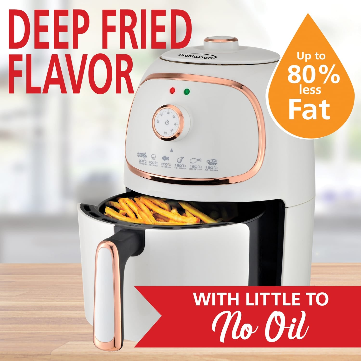 Brentwood 2-Qt. 1200-Watt Electric Air Fryer with Timer and Temperature Control, White
