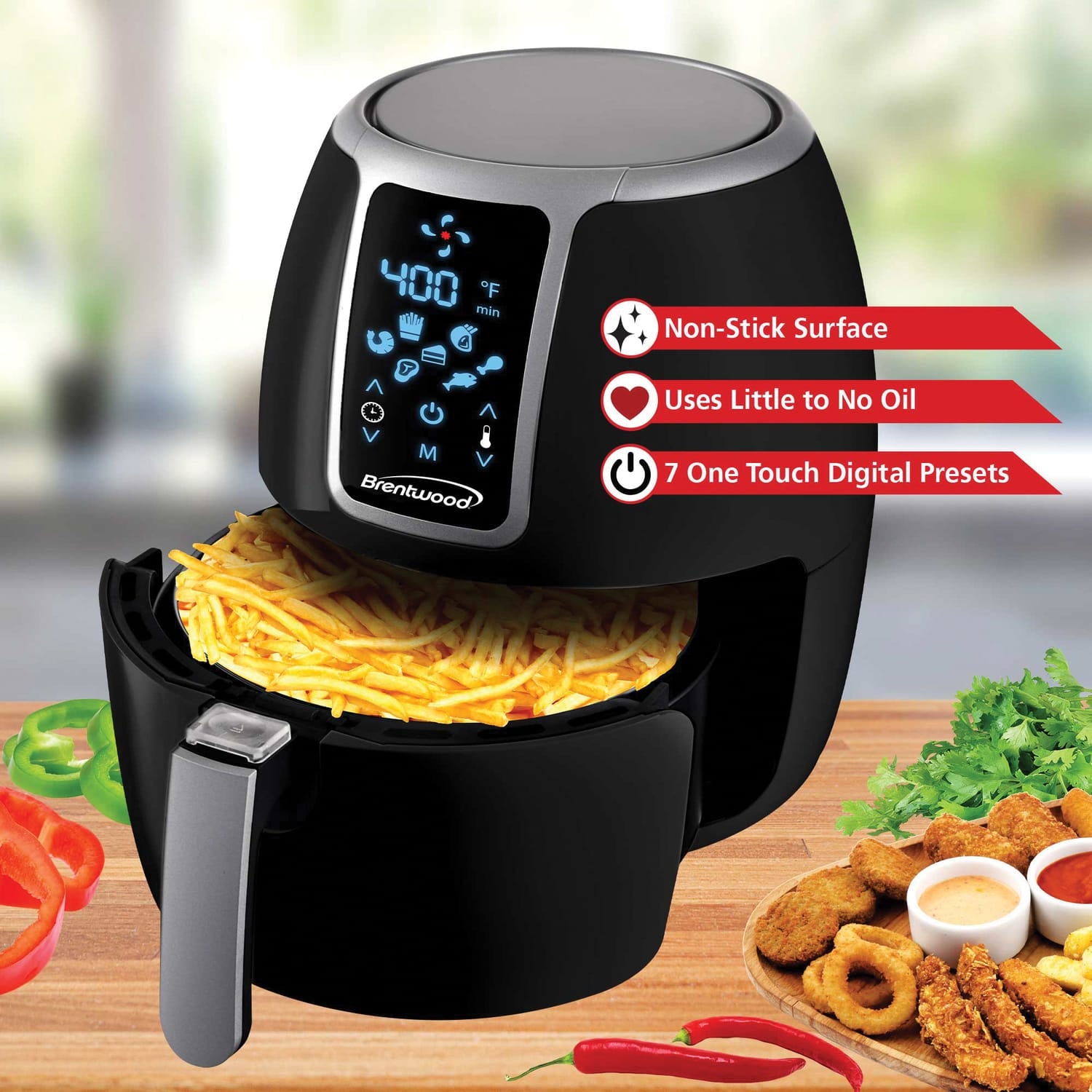 Brentwood 1400-Watt Electric Digital Air Fryer, 4 Qt.