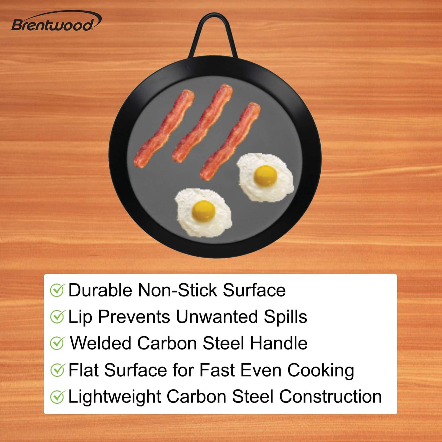 Brentwood Carbon Steel Nonstick Round Comal Griddle, 13 In.