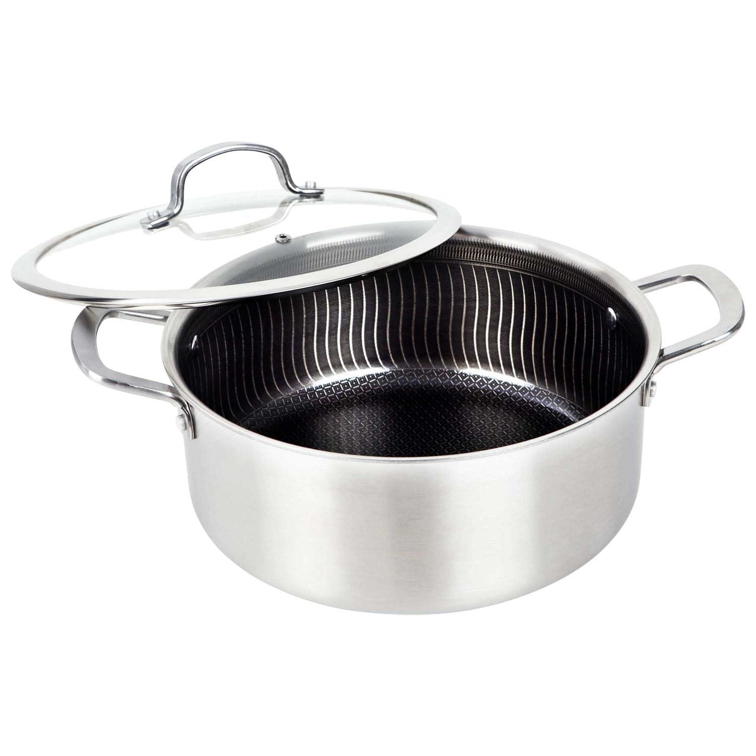 Brentwood 3-Ply Hybrid Non-Stick Stainless Steel Dutch Oven with Tempered Glass Lid, 6 Qt.
