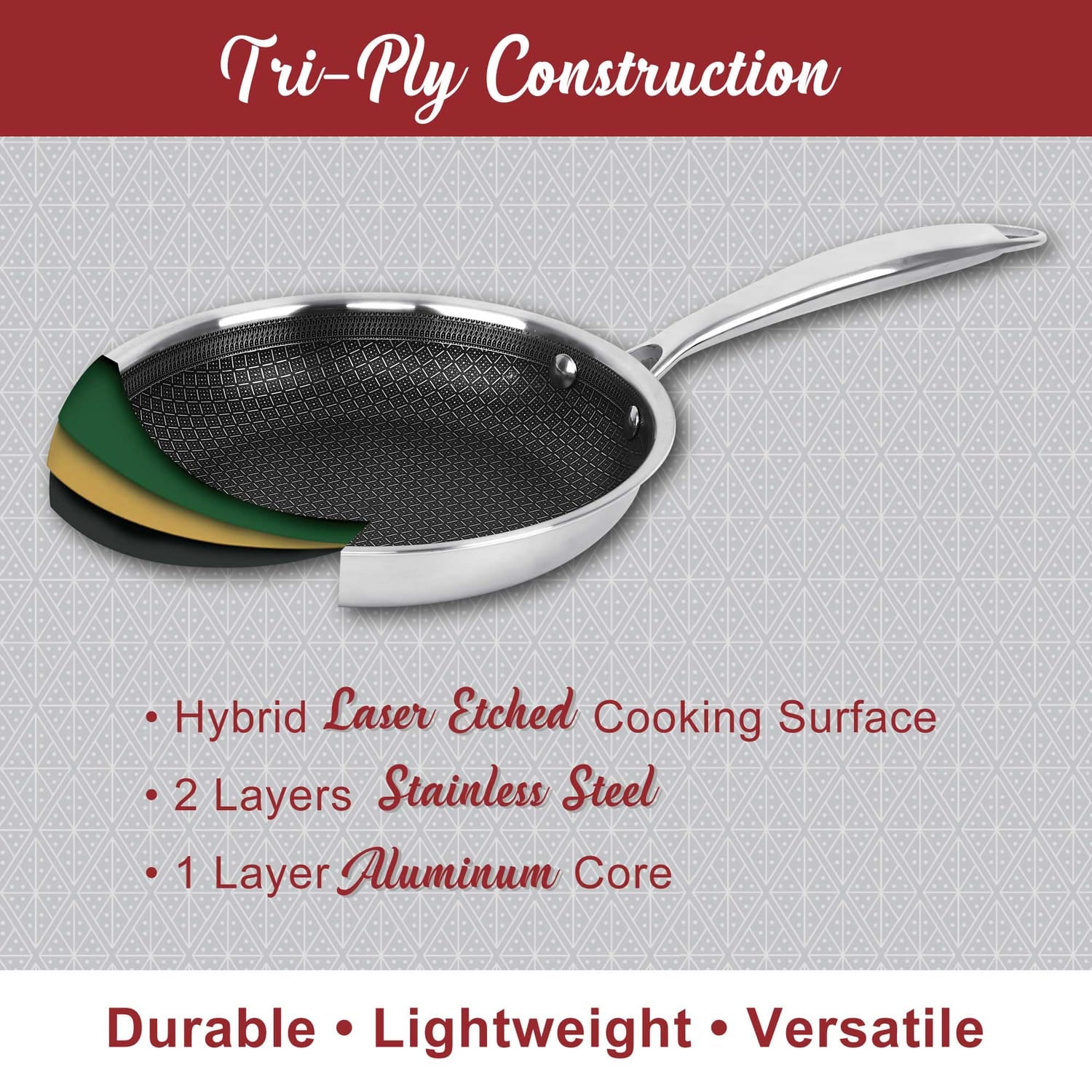 Brentwood 3-Ply Hybrid Non-Stick Stainless Steel Dutch Oven with Tempered Glass Lid, 6 Qt.