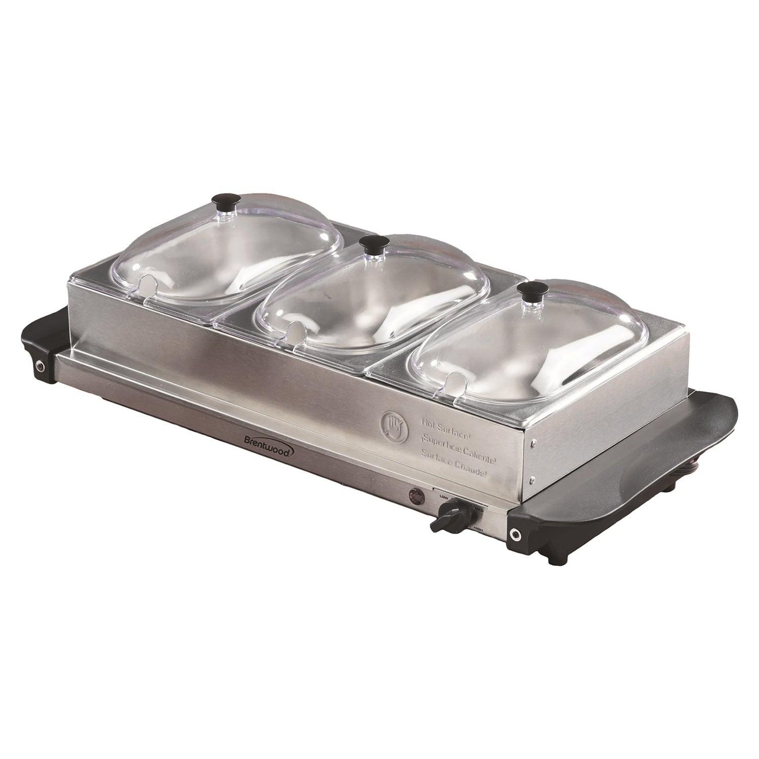 Brentwood 180-Watt 4.5-Qt. 3-Pan Buffet Server and Warming Tray, Silver