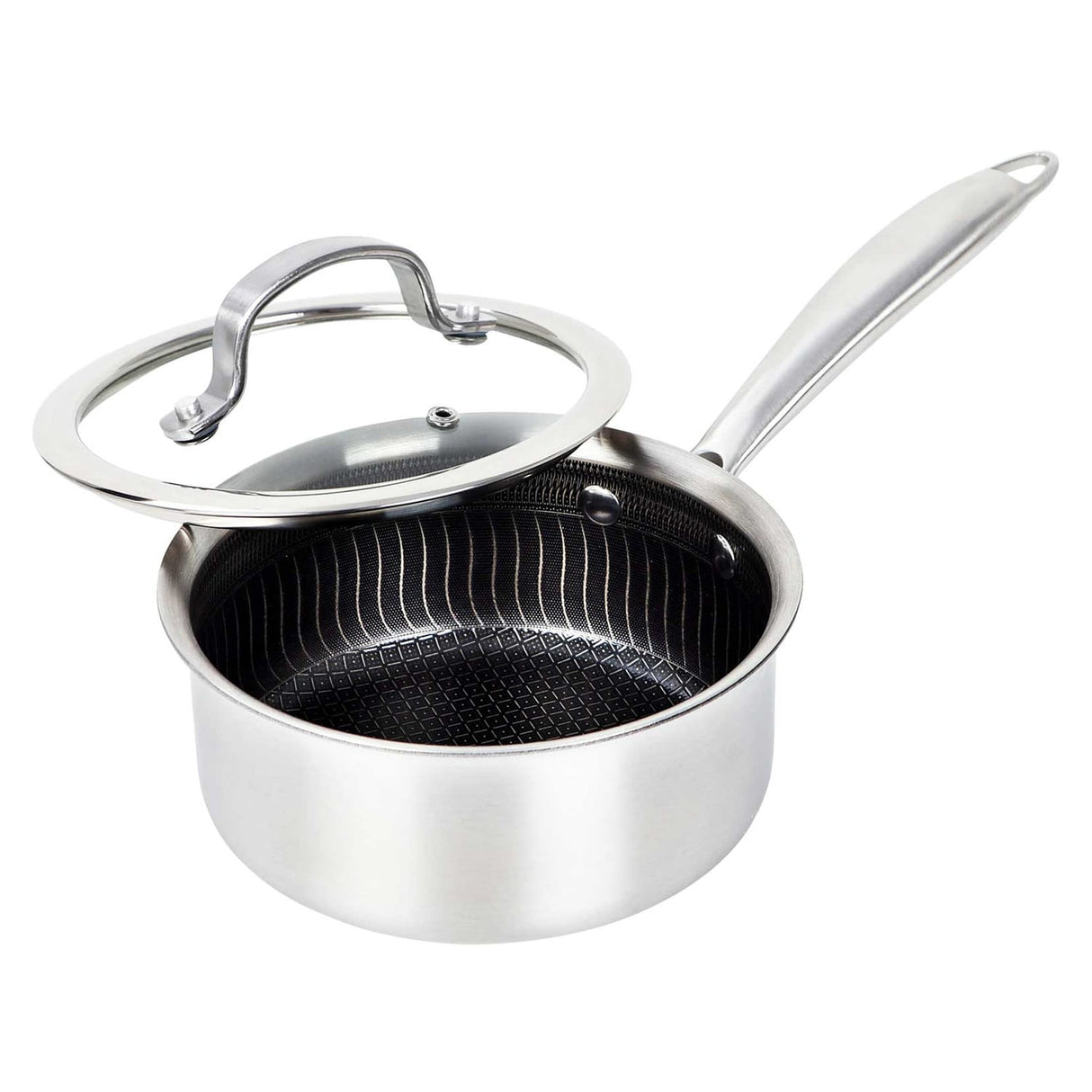 Brentwood 3-Ply Hybrid Non-Stick Stainless Steel Saucepan with Tempered Glass Lid, 1.5 Qt.