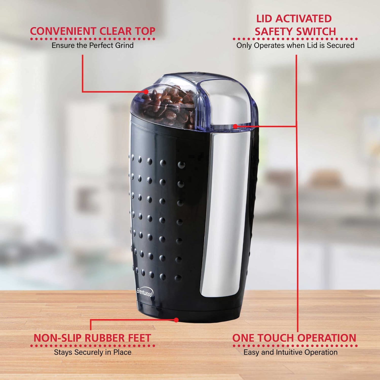 Brentwood 4-Oz. Coffee and Spice Grinder, Black