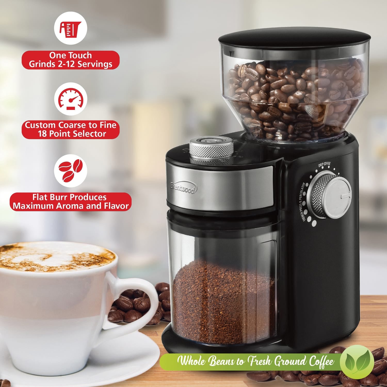 Brentwood 32-Cup Electric Automatic Burr Coffee Grinder