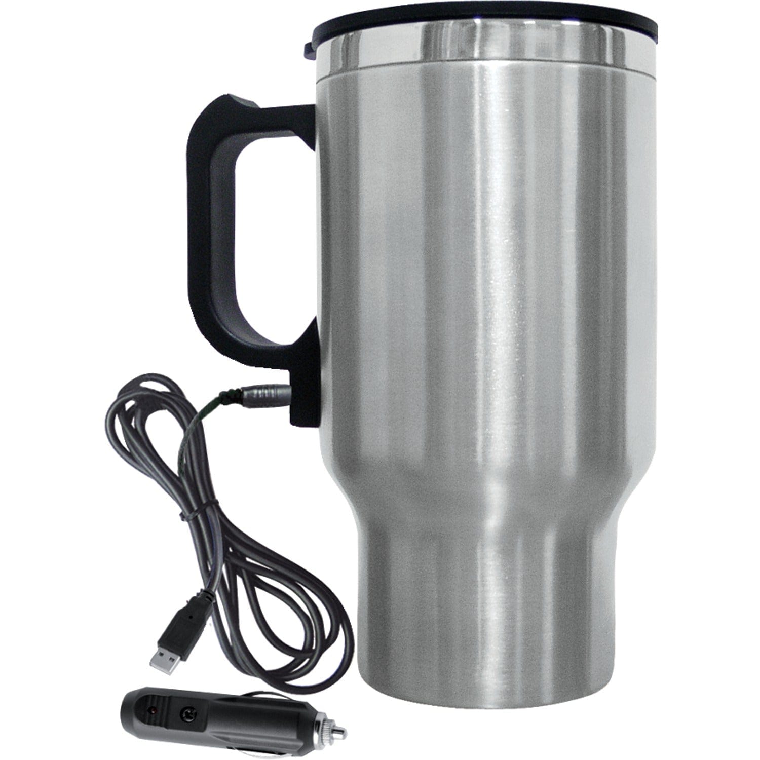 Brentwood Geojug 16-Oz. Stainless Steel 12-Volt Heated Travel Mug, Silver