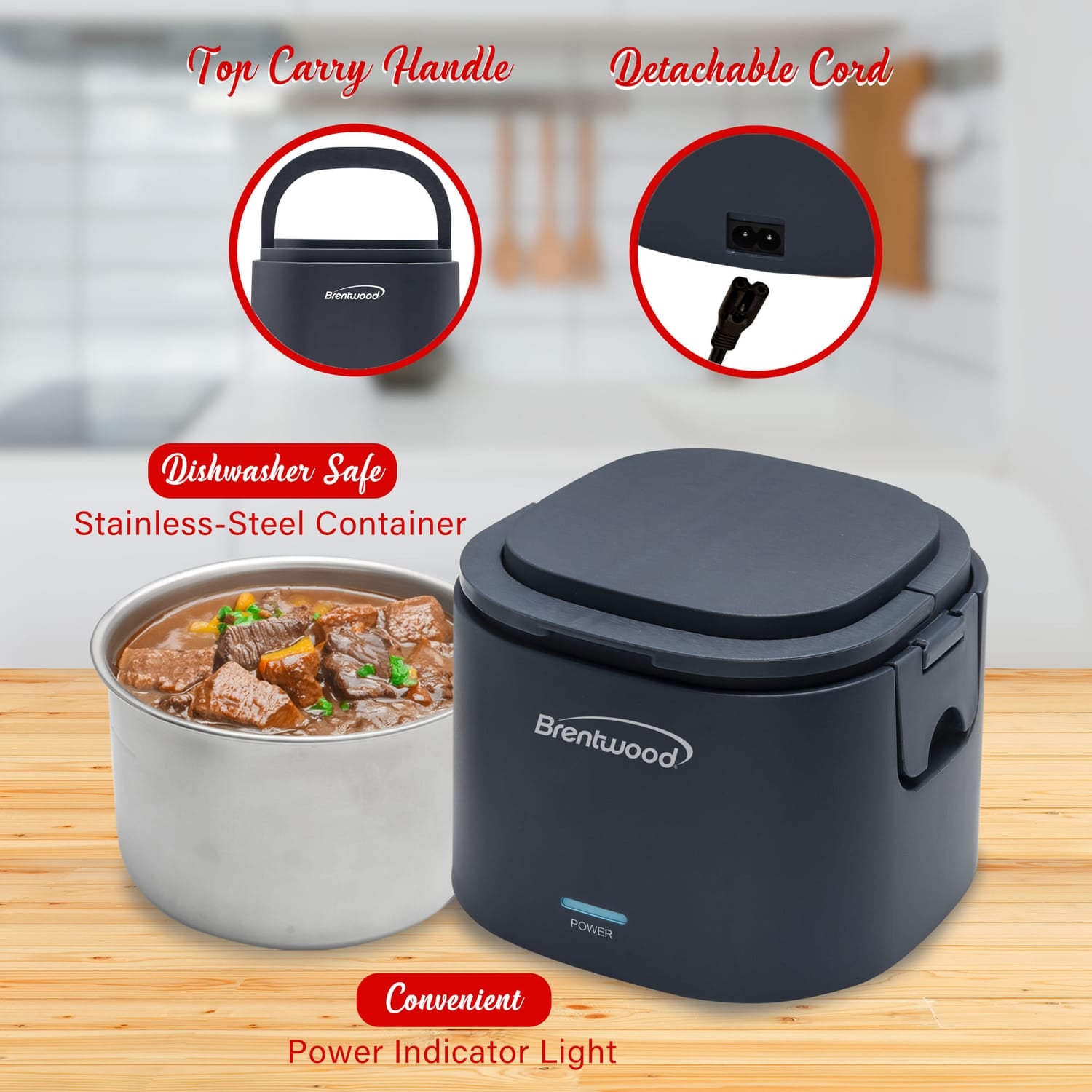 Brentwood 110-Volt 50-Watt 0.625-Qt. Portable Leakproof Electric Lunch Box, Blue
