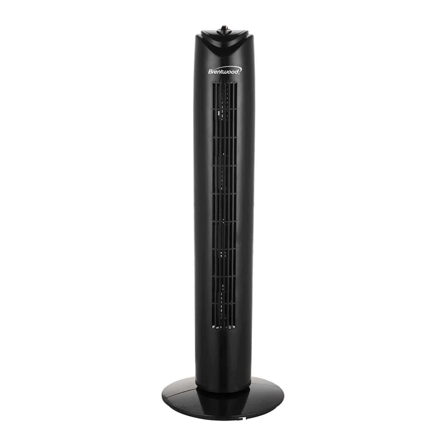 Brentwood 32-In. Portable Oscillating Tower Fan with Timer, 3 Speeds, 275 CFM, 60° Oscillation, 45 Watts, 72-In. Cord, Black