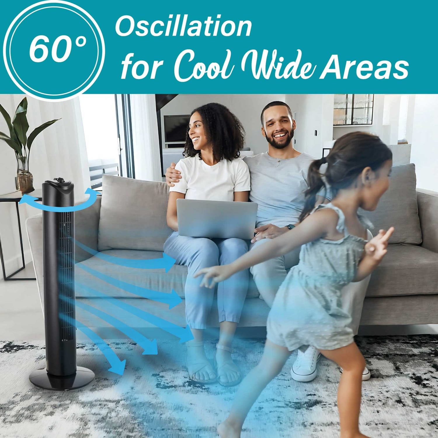 Brentwood 32-In. Portable Oscillating Tower Fan with Timer, 3 Speeds, 275 CFM, 60° Oscillation, 45 Watts, 72-In. Cord, Black