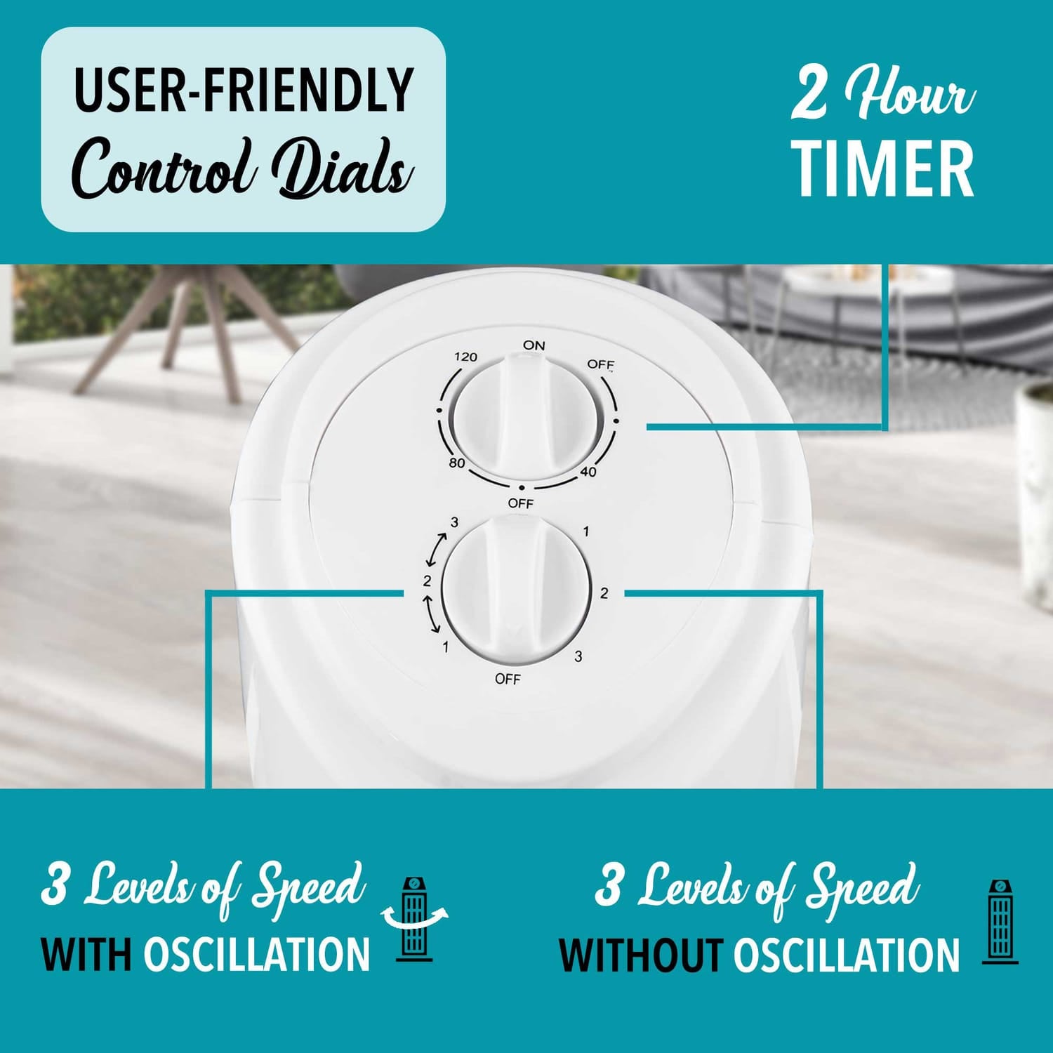 Brentwood 32-In. Portable Oscillating Tower Fan with Timer, 3 Speeds, 275 CFM, 60° Oscillation, 45 Watts, 72-In. Cord, White