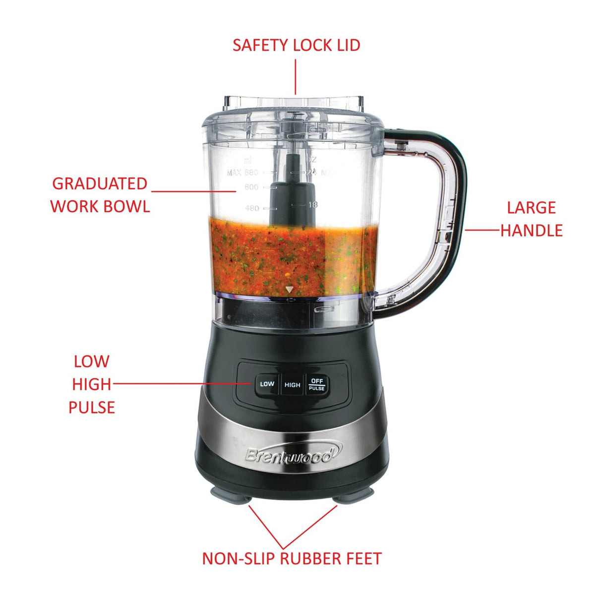 Brentwood 3-Cup Food Processor, Black