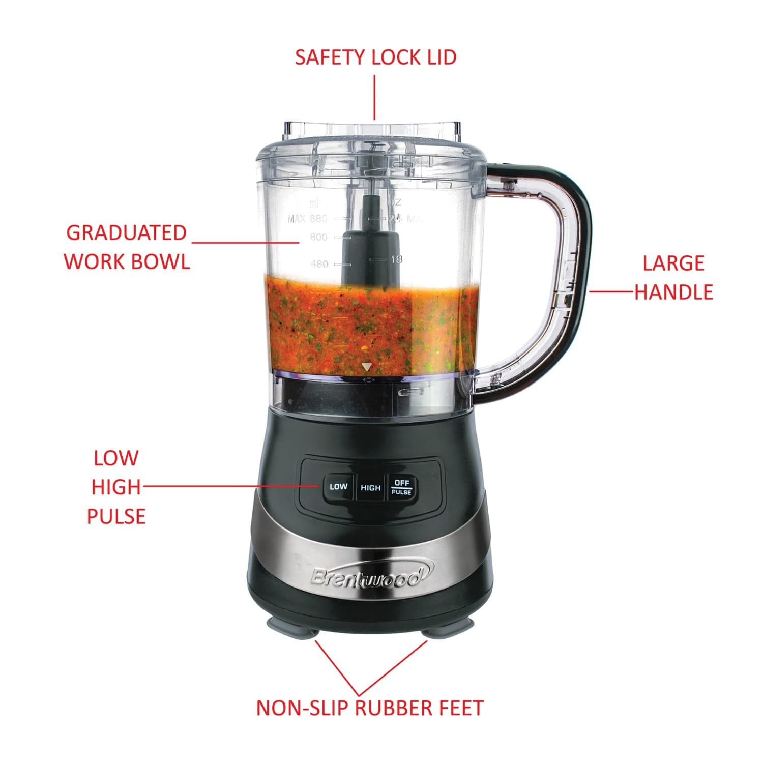 Brentwood 3-Cup Food Processor, Black