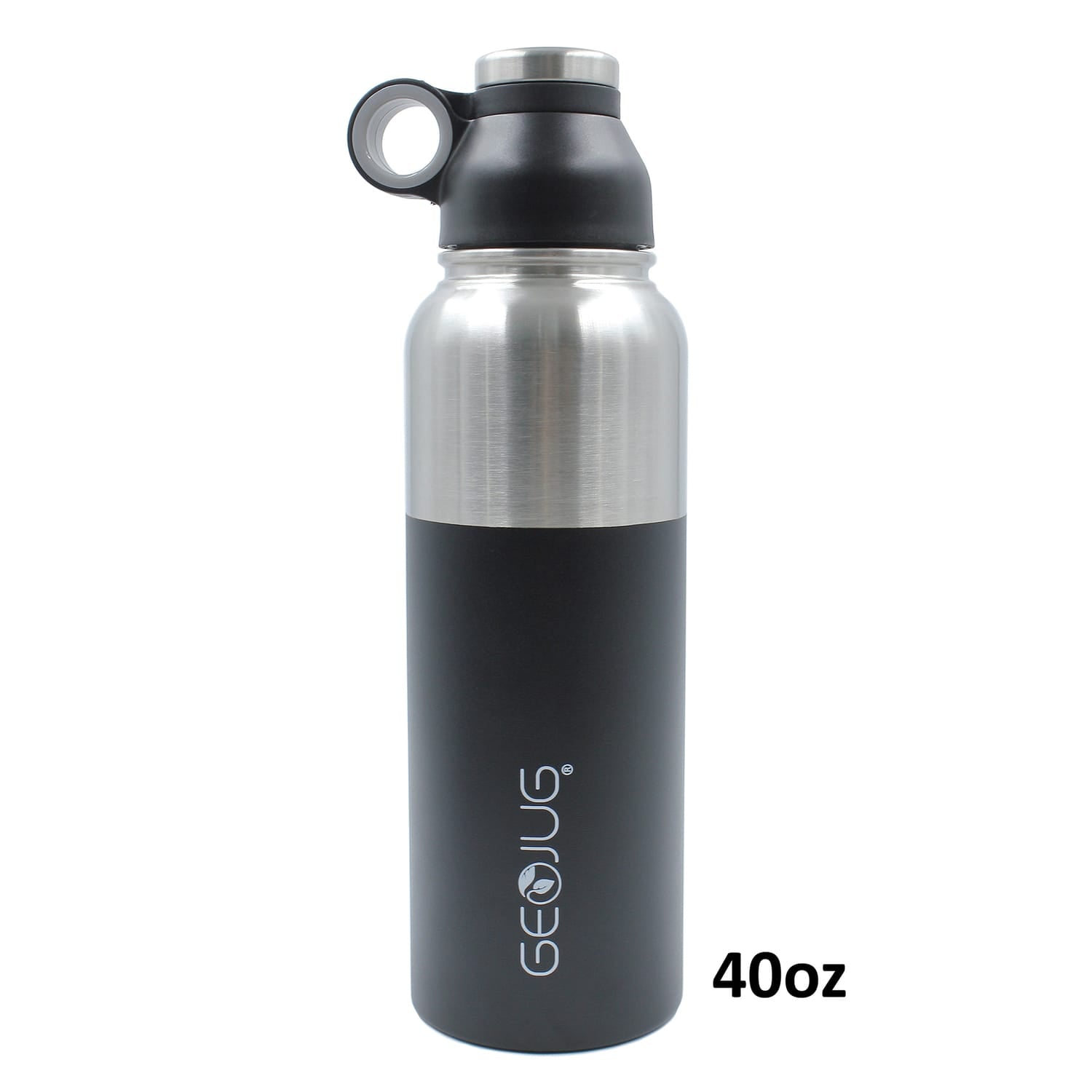 Brentwood Geojug Stainless Steel Vacuum-Insulated Water Bottle, 1.1 L, Black/Silver