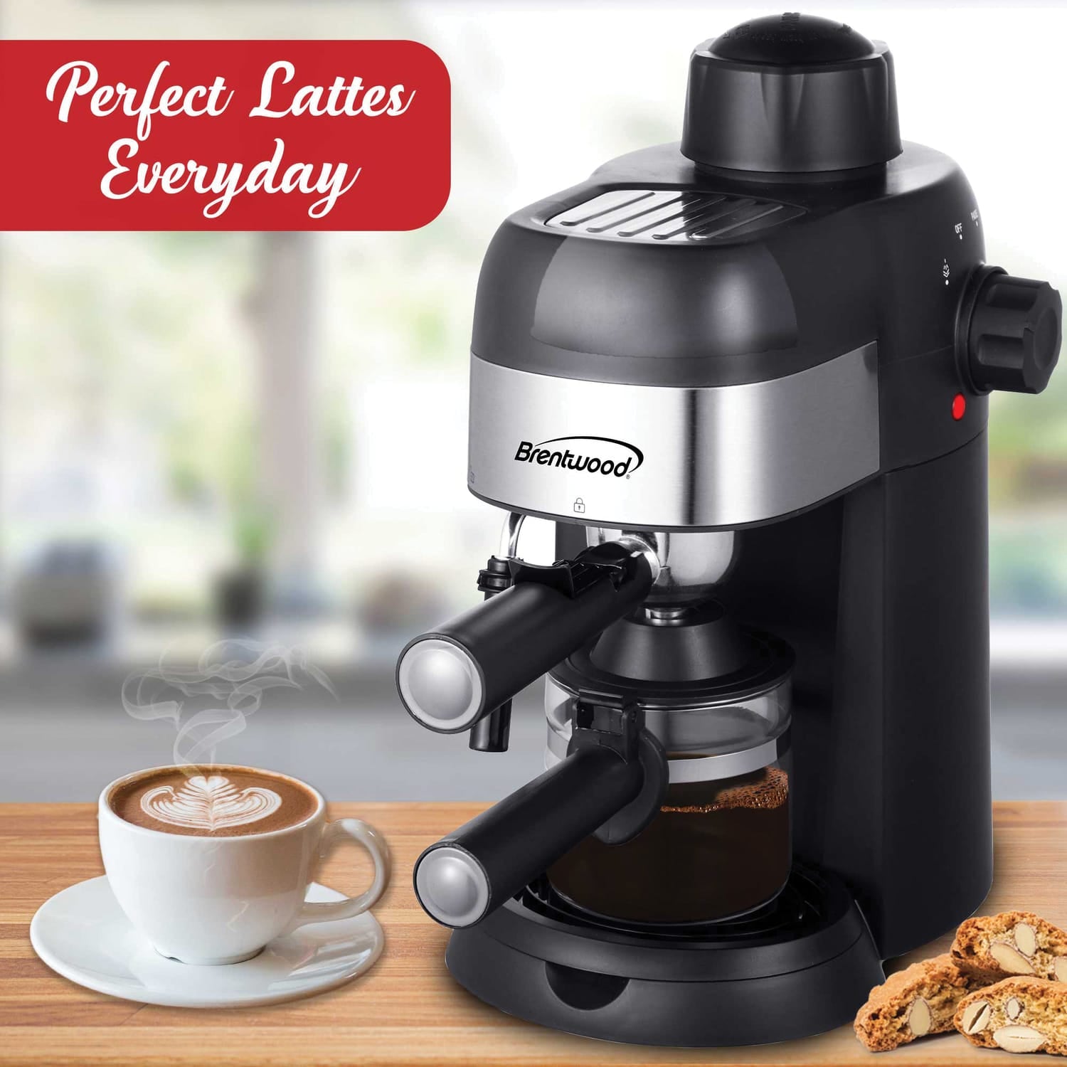 Brentwood GA-134BK 4-Cup Stainless Steel Espresso and Cappuccino Maker Machine