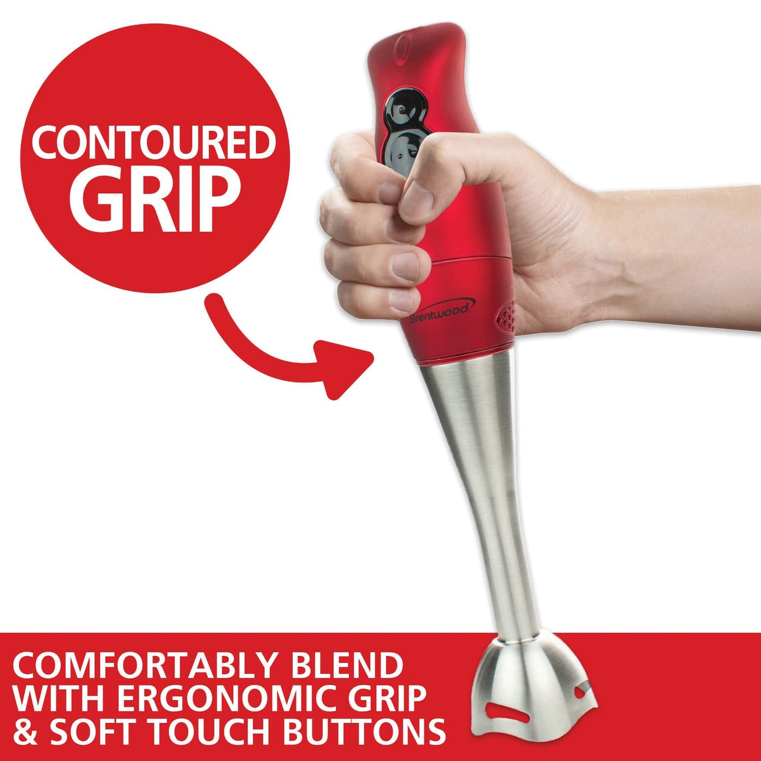 Brentwood 2-Speed 200-Watt Corded Hand Blender, Red