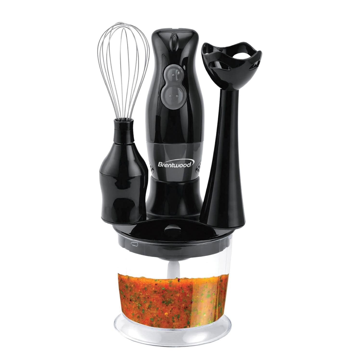 Brentwood 2-Speed Hand Blender and Food Processor with Balloon Whisk, Black