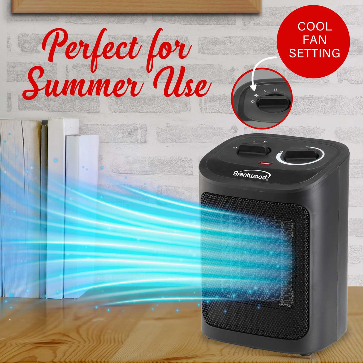 Brentwood 1500-Watt-Max Portable Ceramic Space Heater and Fan, Black, H-C1603BK