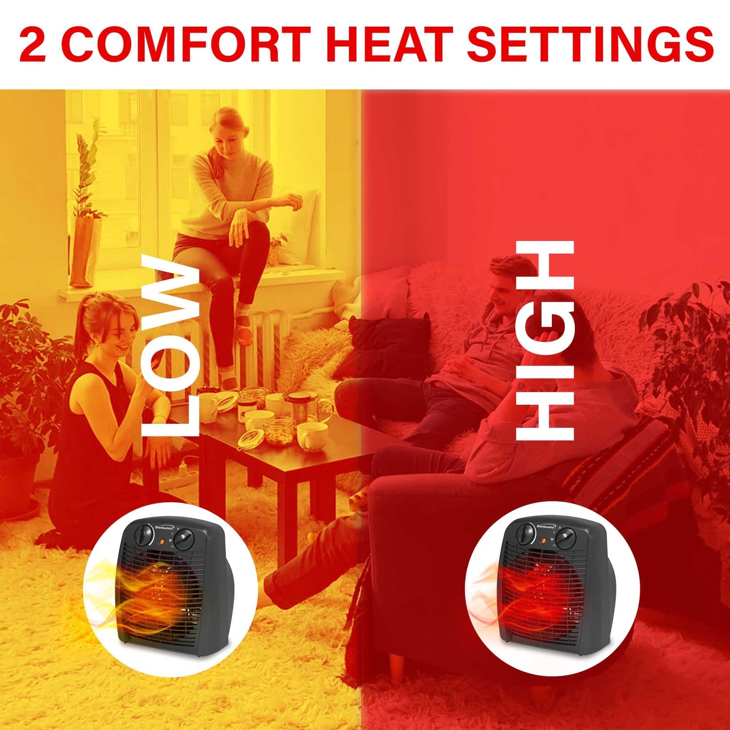 Brentwood Portable Electric Space Heater and Fan, 1500/750 Watts/Fan Only, 5000 BTUs, Adjustable Thermostat, Safety Features, 6-Ft. Cord, H-F305BK