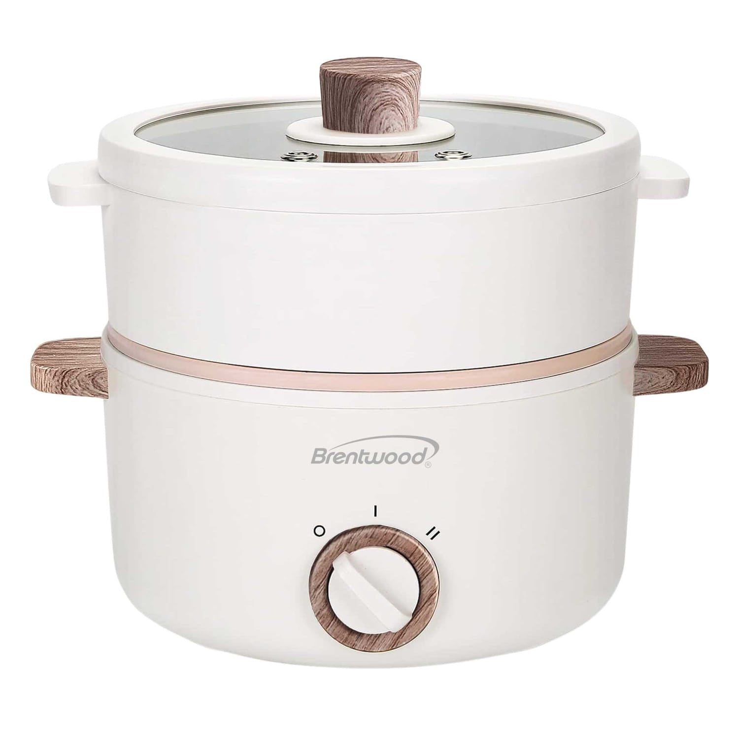 Brentwood 1.6-Qt. Multi-Function Electric Hot Pot Cooker with Stainless Steel Food Steamer and Ceramic Non-Stick Coating, White, HPS-3162W