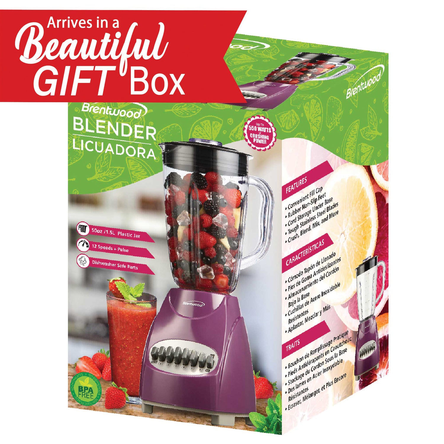 Brentwood 50-Ounce 12-Speed + Pulse Blender, Purple