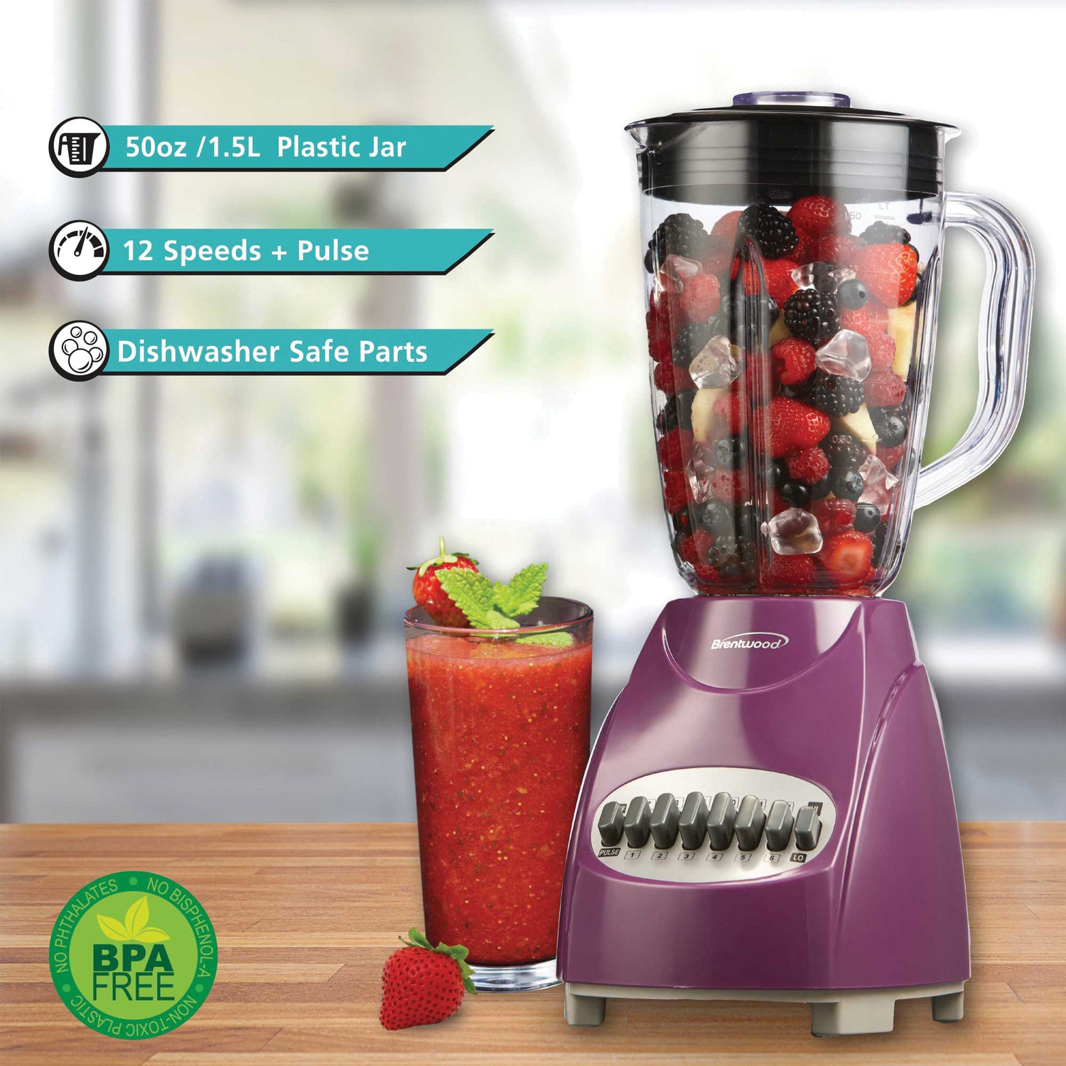 Brentwood 50-Ounce 12-Speed + Pulse Blender, Purple