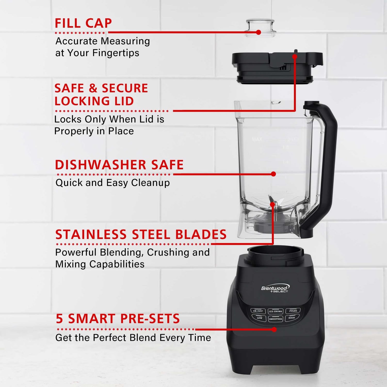 Brentwood Select 8.5-Cup 1000-Watt Professional Smart Blender, Black