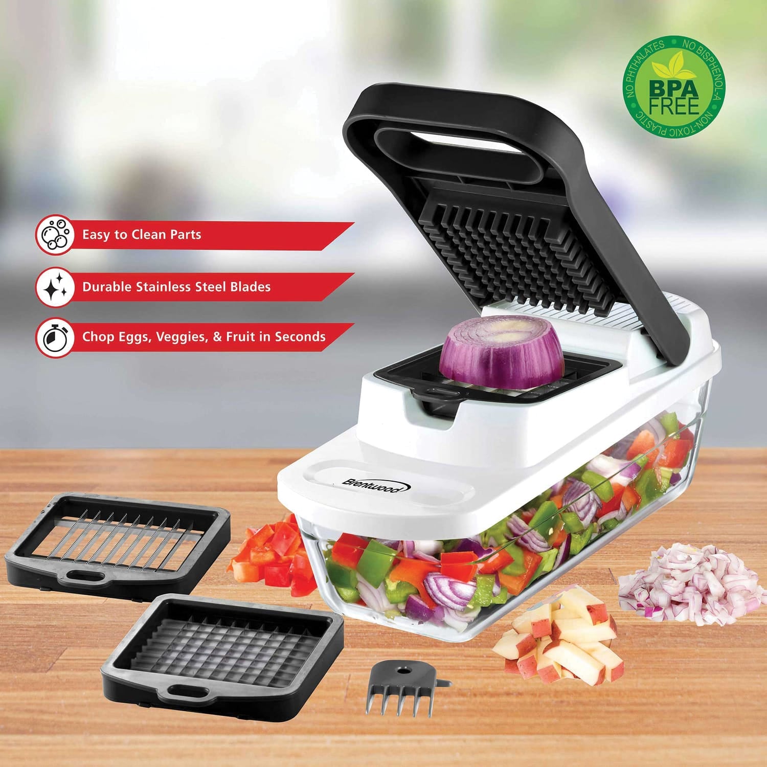 Brentwood Pro Food Chopper and Vegetable Dicer with 6.3-Cup Storage Container and Stainless Steel Blades