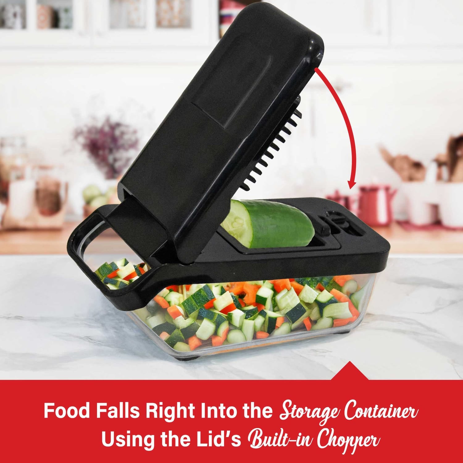 Brentwood All-in-One Food and Vegetable Chopper, Mandoline Slicer, and Cheese Grater with 4.25-Cup Storage, Black