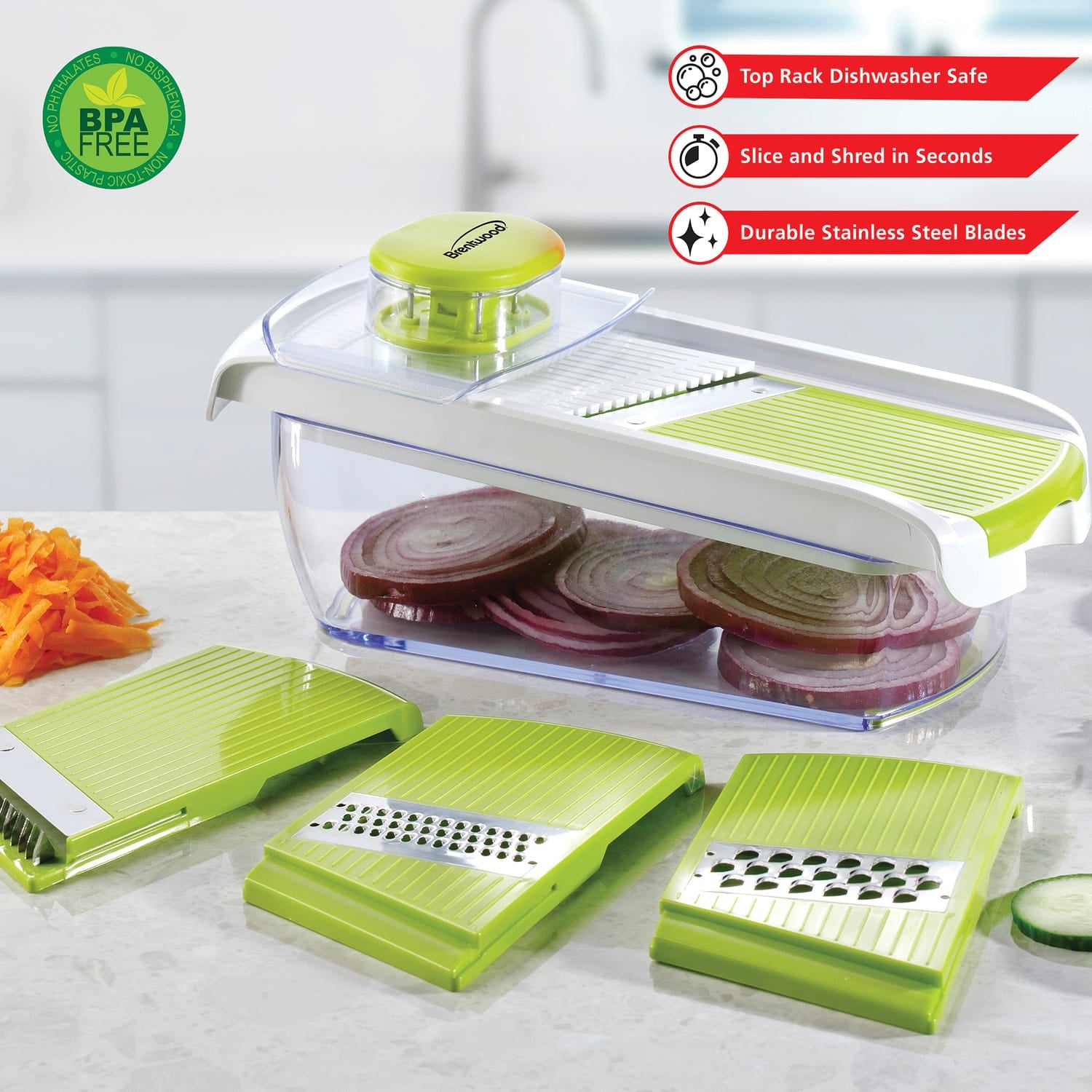 Brentwood Mandolin Slicer with 5-Cup Storage Container and 4 Interchangeable Stainless Steel Blades