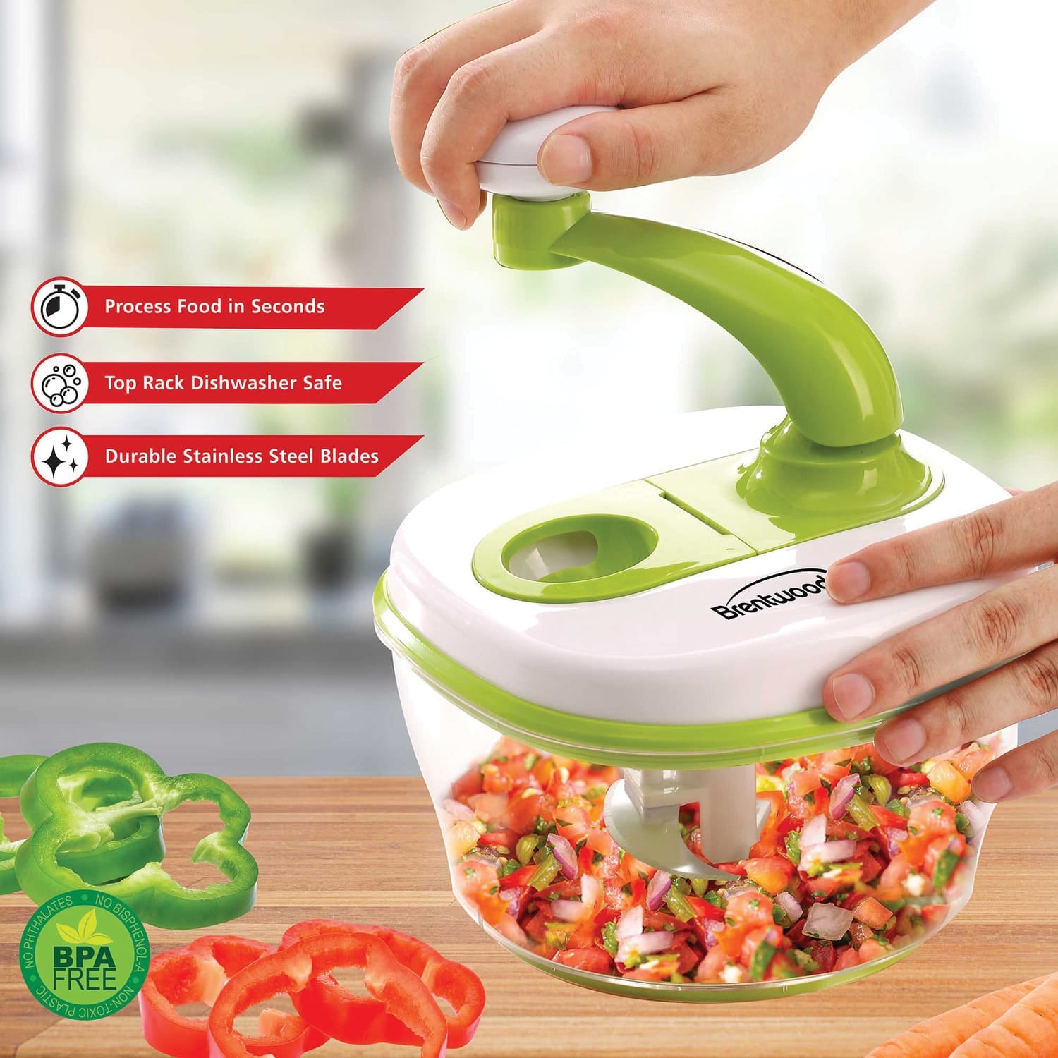 Brentwood Food Processor with 8-Cup Storage Container, Stainless Steel Blades, and Paddle Mixer