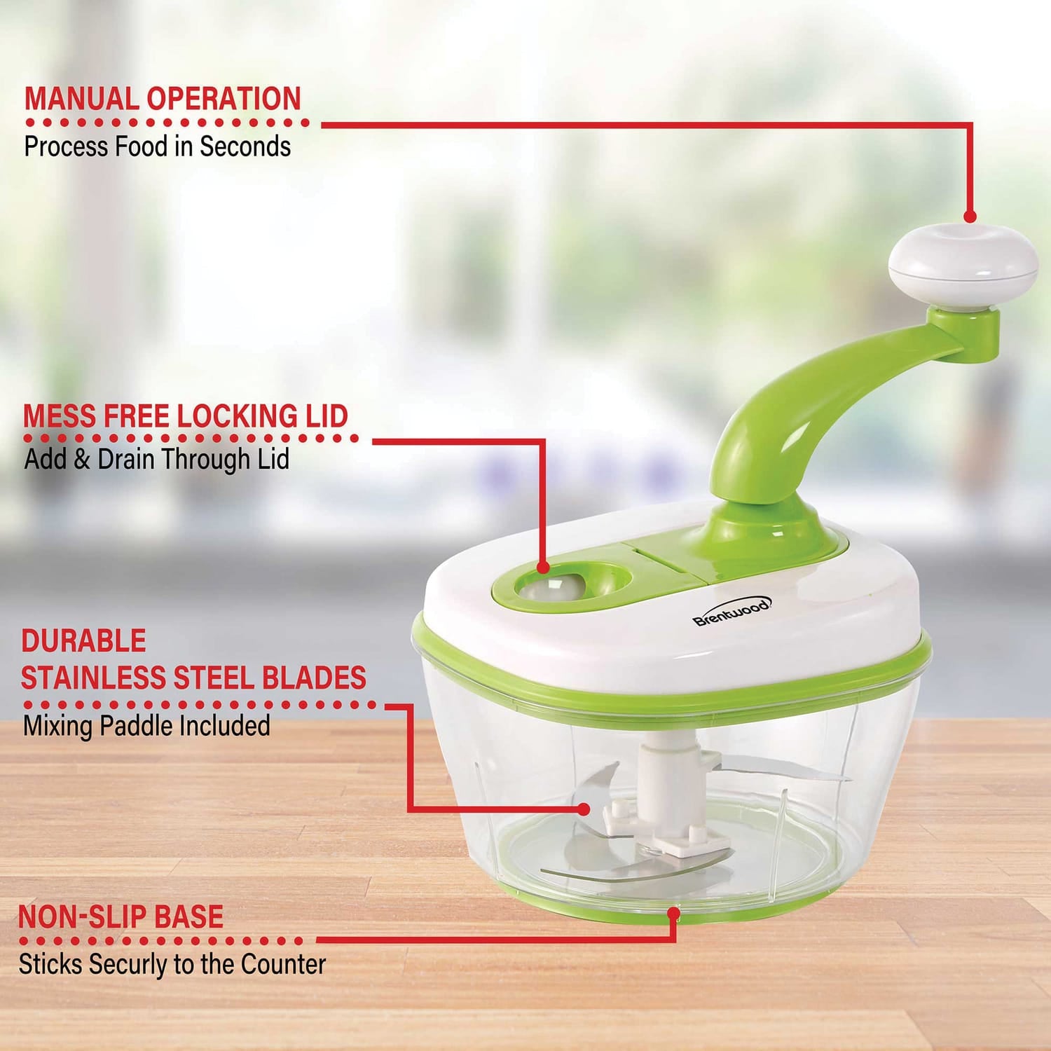 Brentwood Food Processor with 8-Cup Storage Container, Stainless Steel Blades, and Paddle Mixer