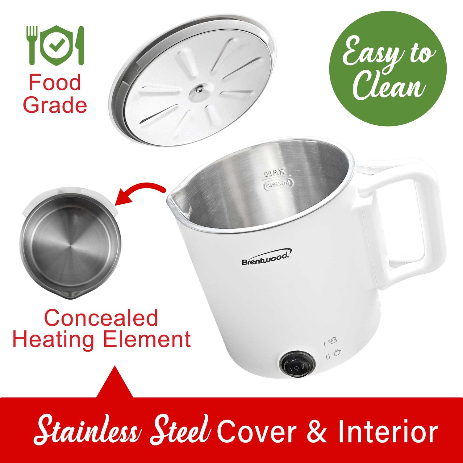 Brentwood 27-Oz. 650-Watt Electric Travel Kettle and Hot Pot, White