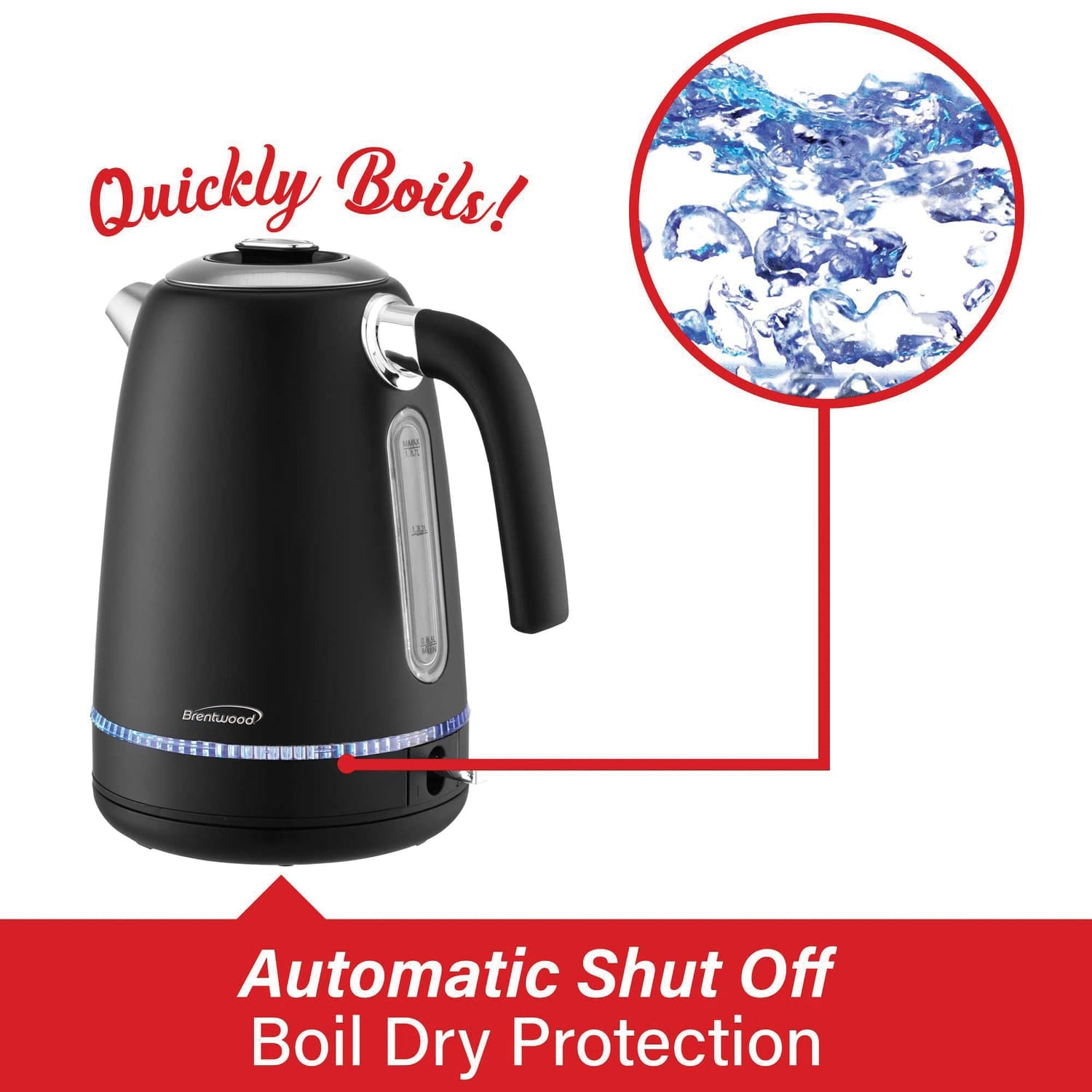 Brentwood 7-Cup 1500-Watt Cordless Electric Stainless Steel Kettle, Black