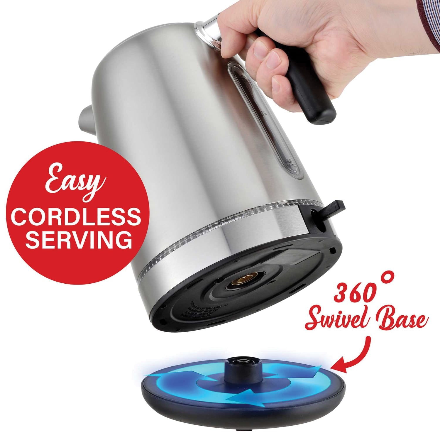 Brentwood 7-Cup 1500-Watt Cordless Electric Stainless Steel Kettle, Black